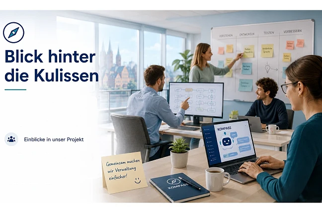 Das Bild zeigt junge Menschen bei der Arbeit und bei der Ideensammlung für KOMPASS